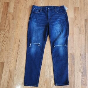 NWT Old Navy Women's High Rise OG Straight Jeans Distressed Medium Dark Wash